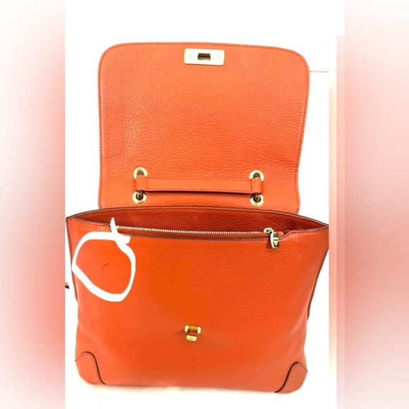 MCM Handbags Orange Leather Satchel Purse Small Tote Visetos Logo Studs Bag - Picture 10 of 10